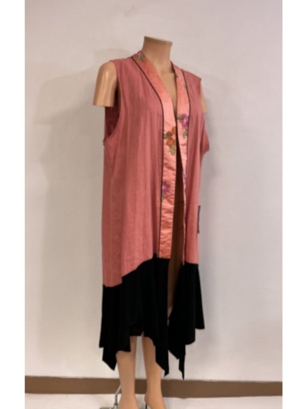 Ahni Linen Top Long Vest Silk Rose Art Wear Trim Eclectic Lagenlook Womens 3